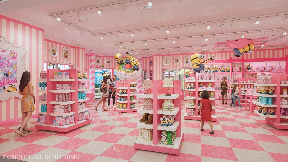 Conceptual rendering of Sweet Surrender, which features a diverse selection of Minion-themed souvenirs