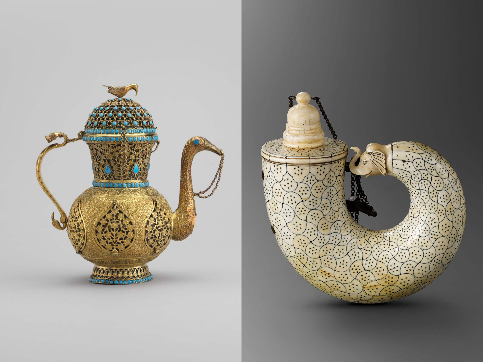 Powder horn - India, 18th century. Ivory, copper alloy. Bequest of Pierre Jourdan-Barry as a sign of friendship for Henri Loyrette, 2013. Musée du Louvre, MAO 2257