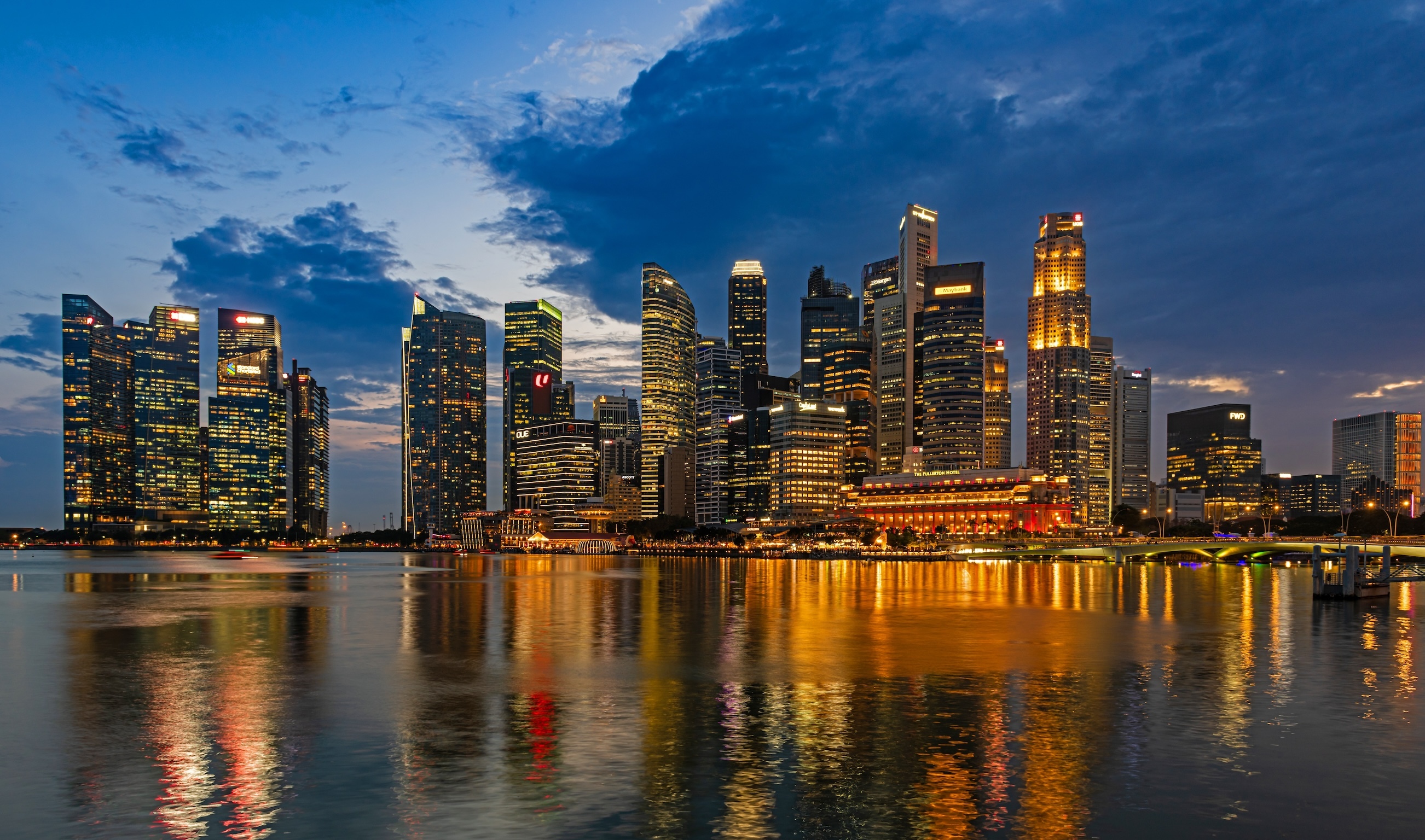 Singapore, February 02, 2024: Panorama of Singapore skyline at night.
