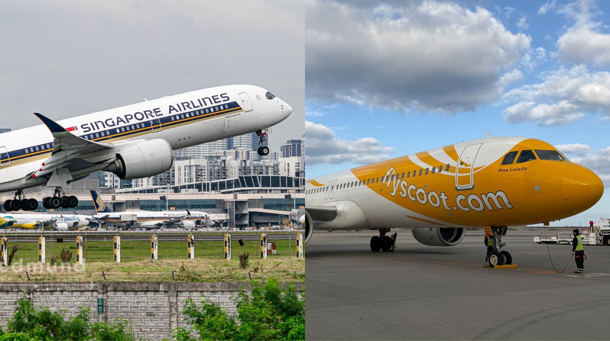 (Left) Singapore Airlines (Right) Scoot Airlines