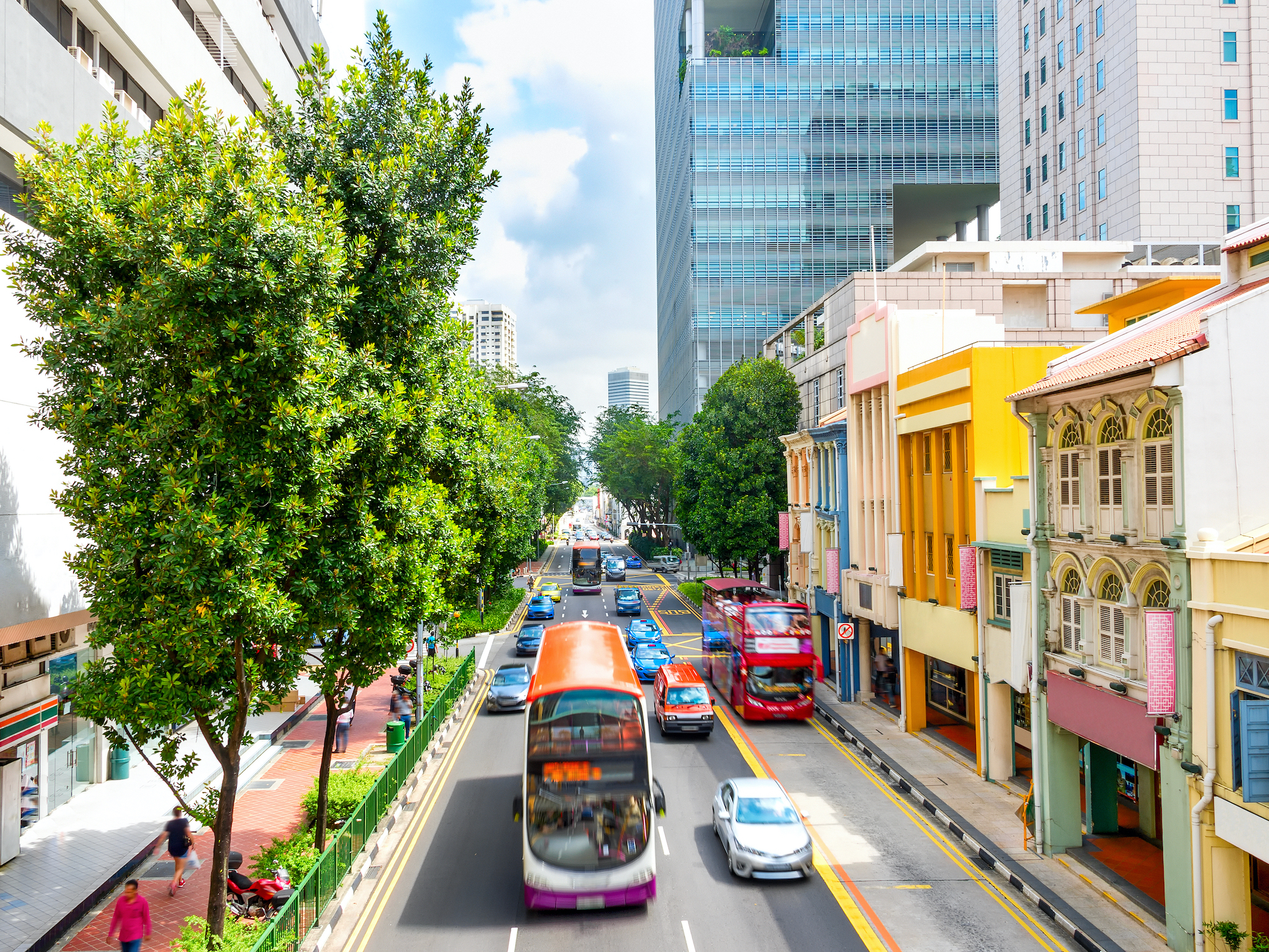 Singapore traffic shophouses