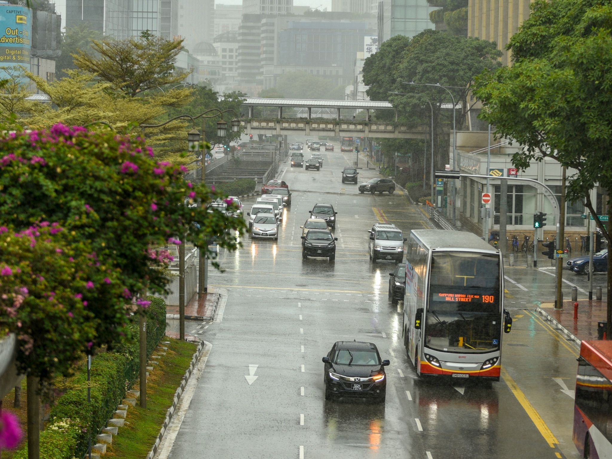 rain in the center of Singapore. April 10, 2020