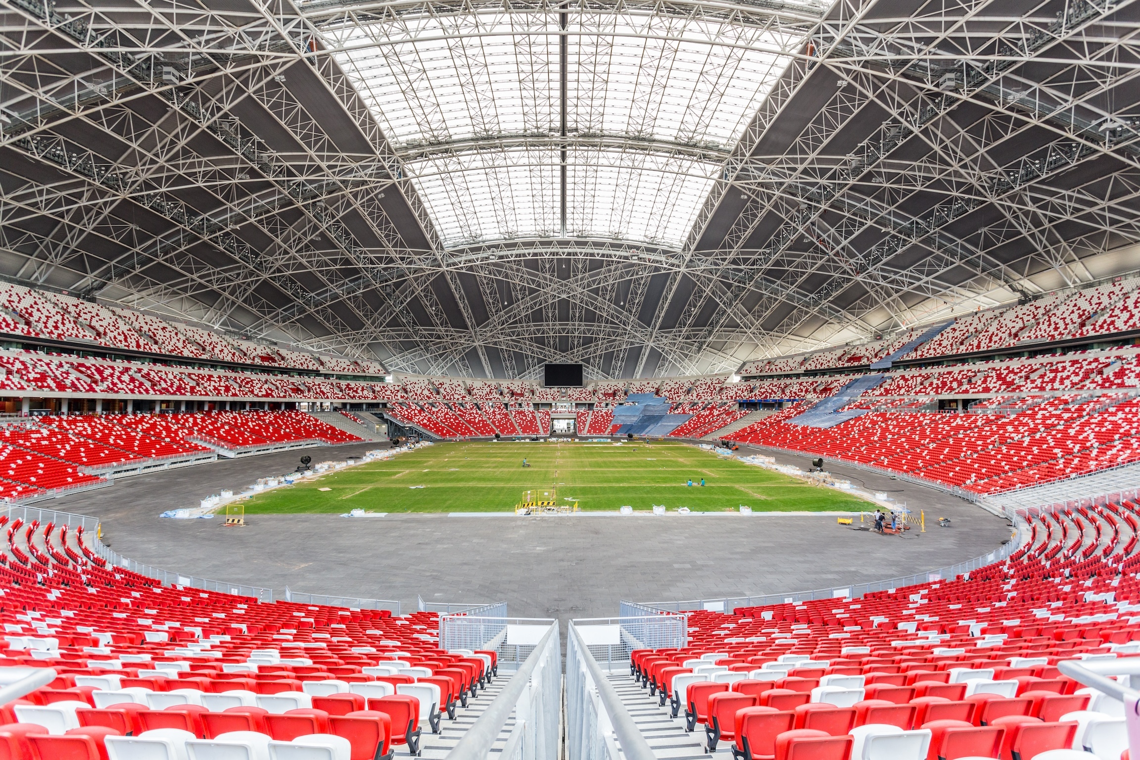 SINGAPORE - FEBRUARY 28, 2015: Interior view of Singapore National Stadium. Singapore National Stadium is a 55,000 seats multi-purpose arena which has a retractable roof.